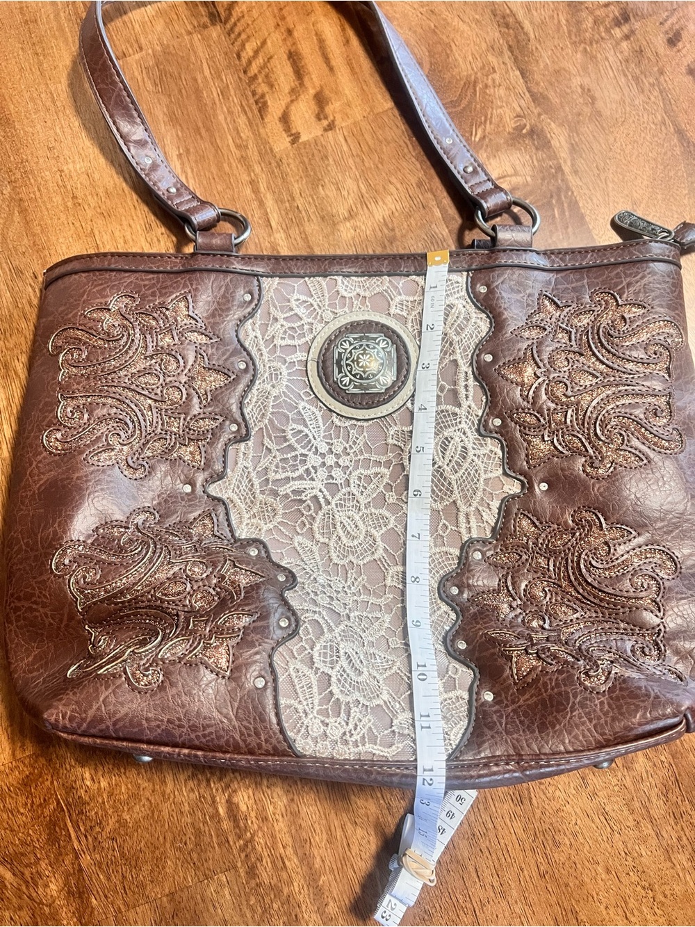 Justin Women's Lace Panel And Glitter Inlay Tote - 23126309 - Picture 5 of 7